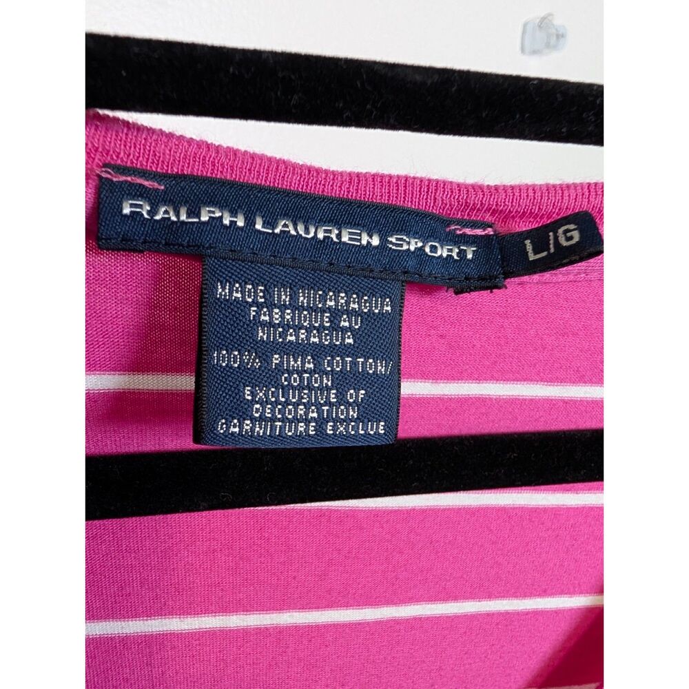 Ralph Lauren Sport Pink Striped Tee L Pima Cotton Preppy Coastal - Picture 4 of 5